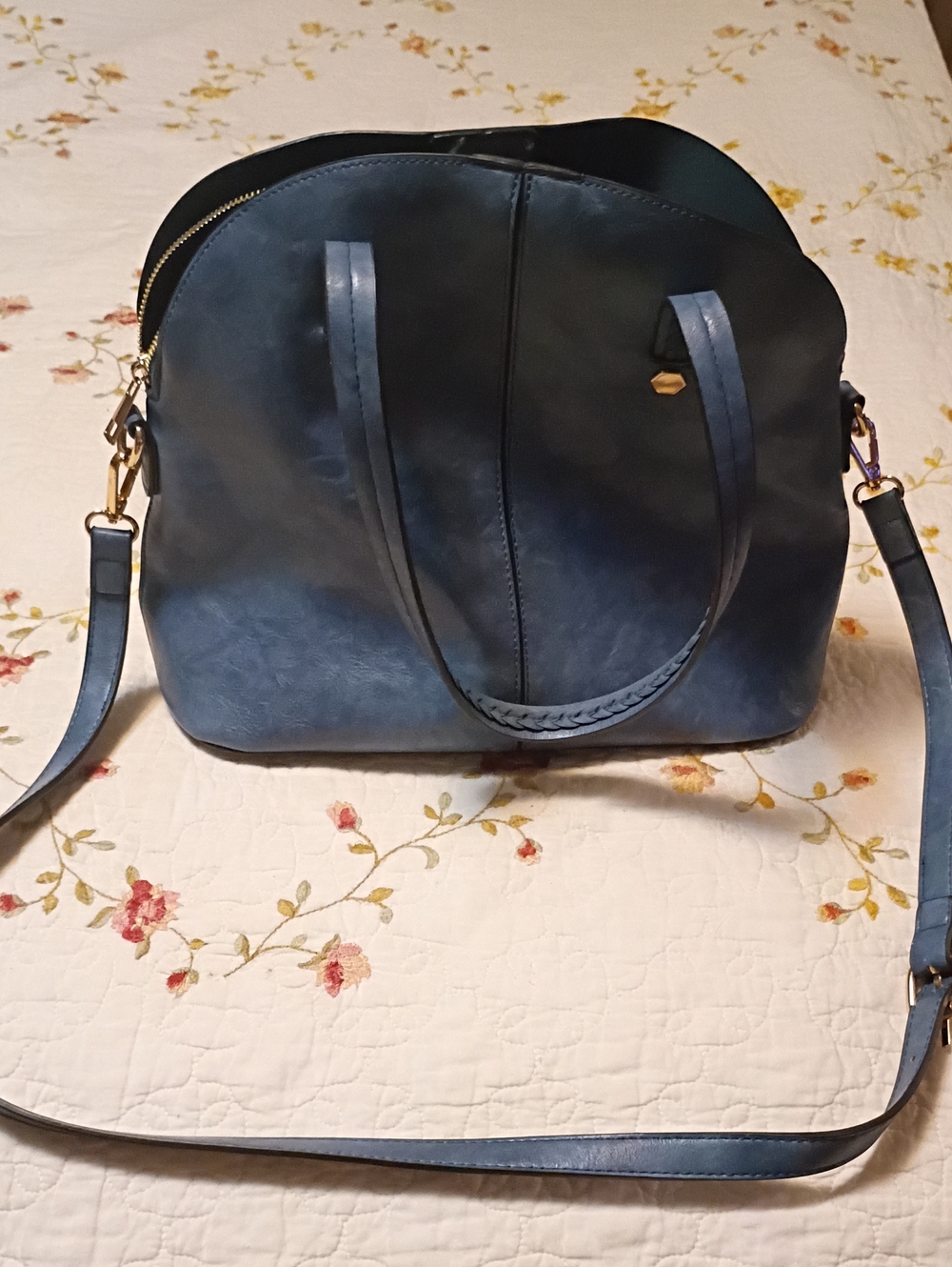 Classic Blue Dome Satchel Tote - Navy Blue Women's Bag